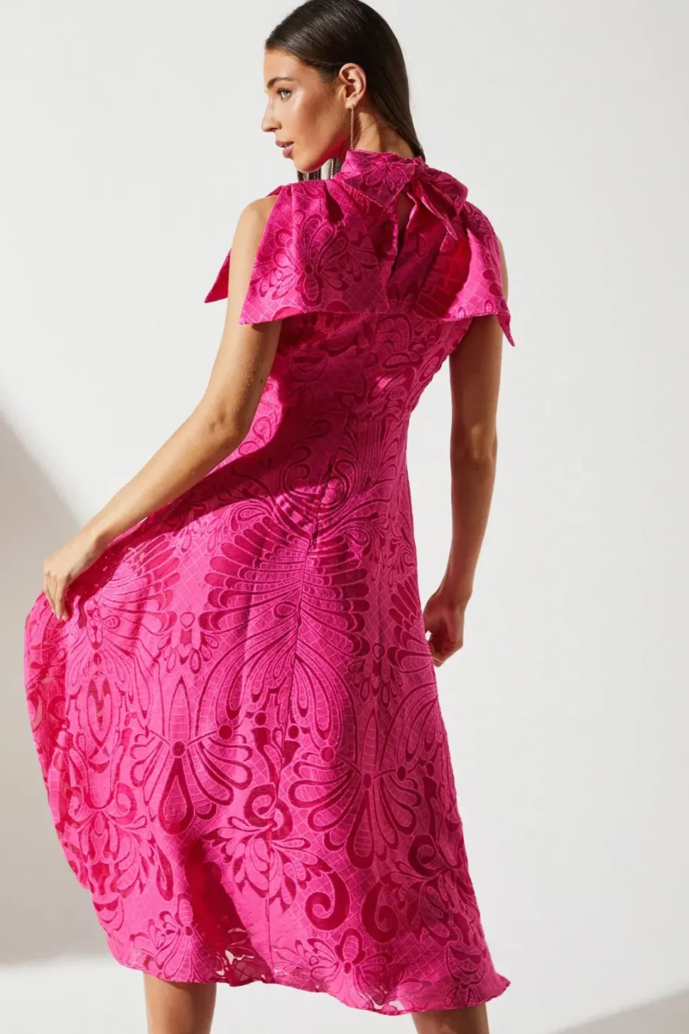 Bow Sleeve Jacquard Dress