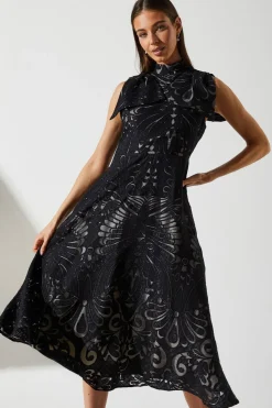 Bow Sleeve Jacquard Dress