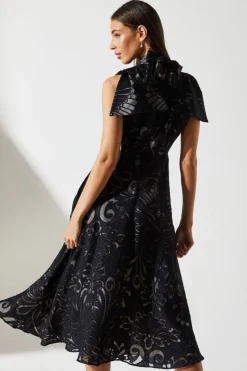 Bow Sleeve Jacquard Dress