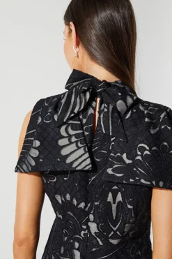 Bow Sleeve Jacquard Dress