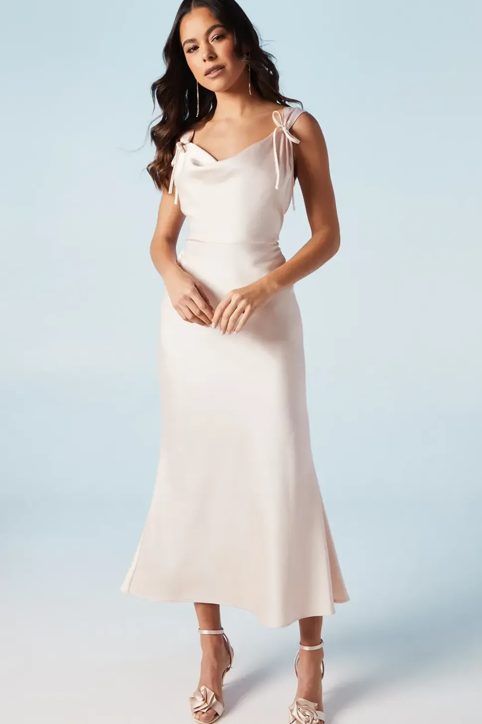 Bow Strap Detail Satin Bridesmaids Dress