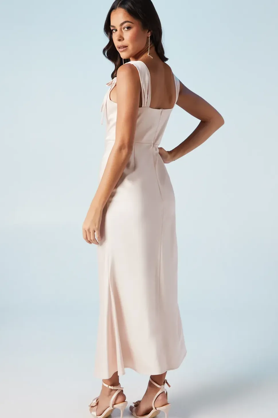 Bow Strap Detail Satin Bridesmaids Dress