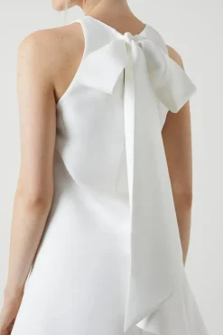 Bow Structured Satin Bridal Mini Dress