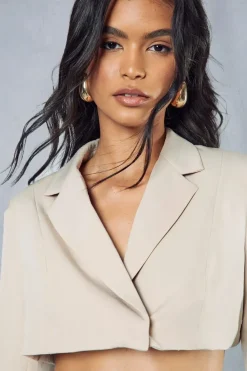 Boxy Cropped Fold Over Blazer