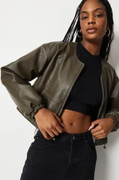 Boxy Zip Through Faux Leather Jacket