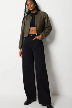 Boxy Zip Through Faux Leather Jacket