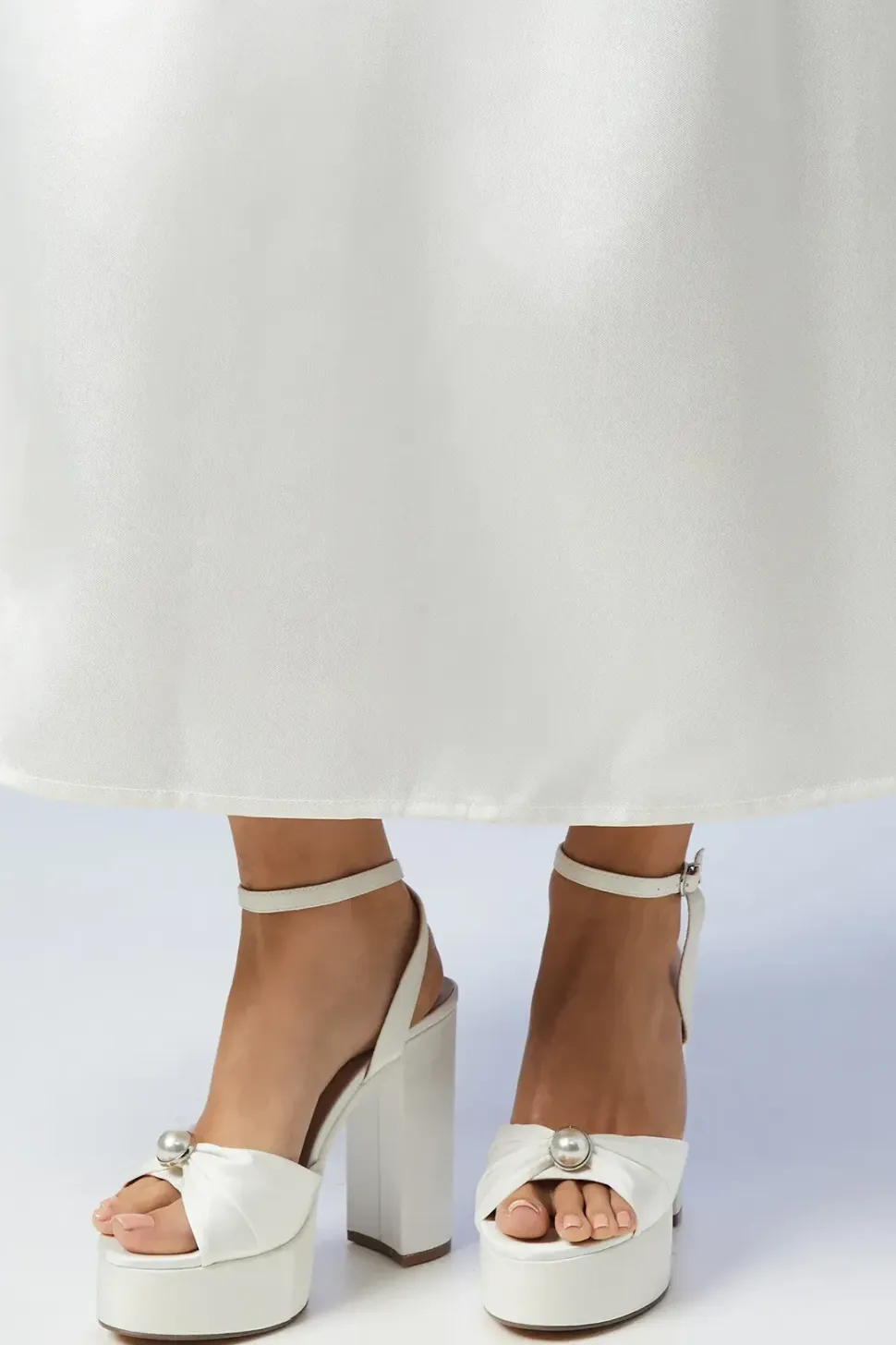 Bridal Amy Ivory Satin Pearl Detail Platform Sandals