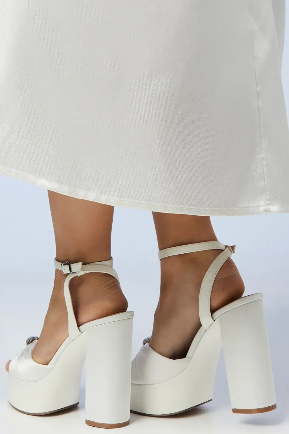 Bridal Amy Ivory Satin Pearl Detail Platform Sandals