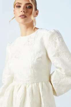 Bridal Blouson Sleeve Jacquard Mini Dress
