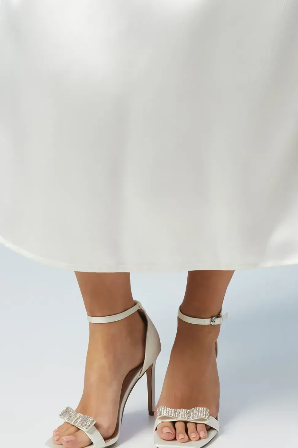 Bridal Tabbie Satin Diamante Bow High Stiletto Heeled Sandals