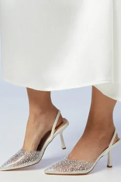 Bridal Tilly Diamante And Pearl Sling Back Pointed Court Shoes