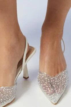 Bridal Tilly Diamante And Pearl Sling Back Pointed Court Shoes