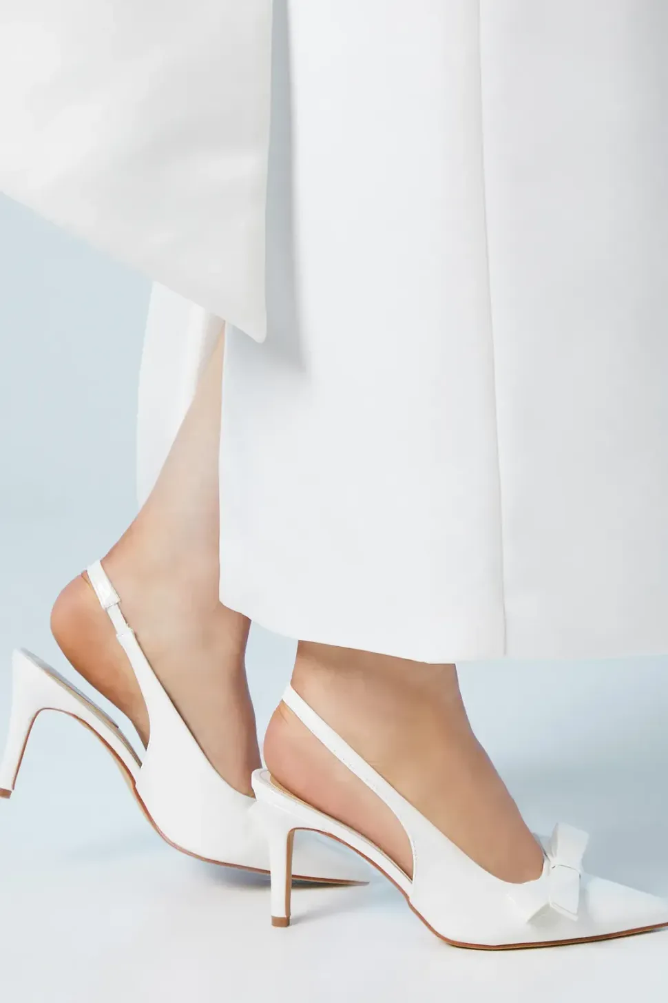 Bridal Virginia Patent Bow Detail High Heel Stiletto Slingback Court Shoes