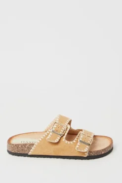 Britt Embroidered Double Buckle Strap Footbed Sandals