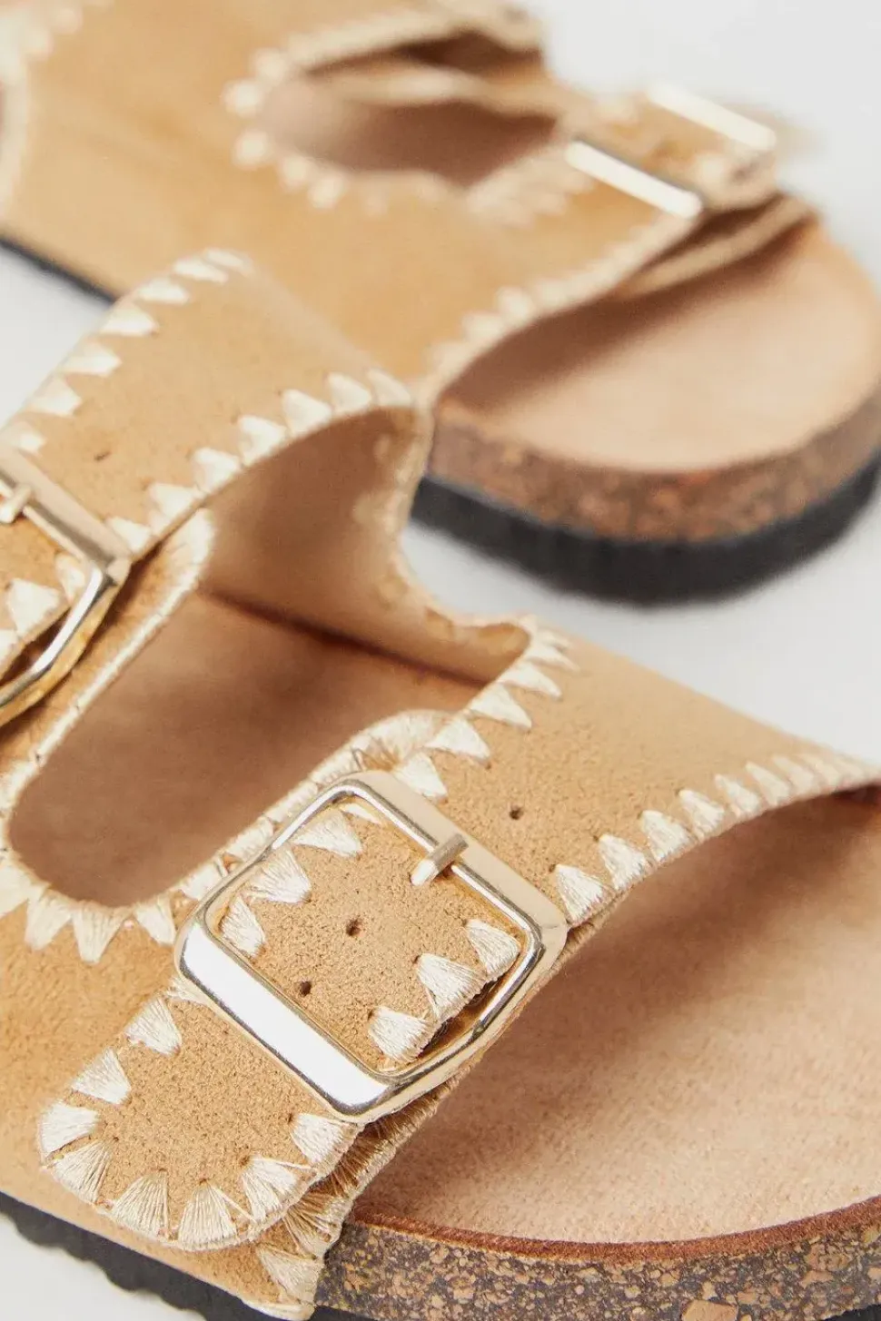 Britt Embroidered Double Buckle Strap Footbed Sandals