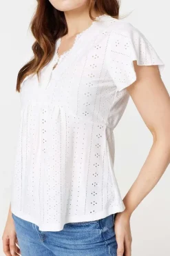 Broderie Anglaise Lace Trim Blouse