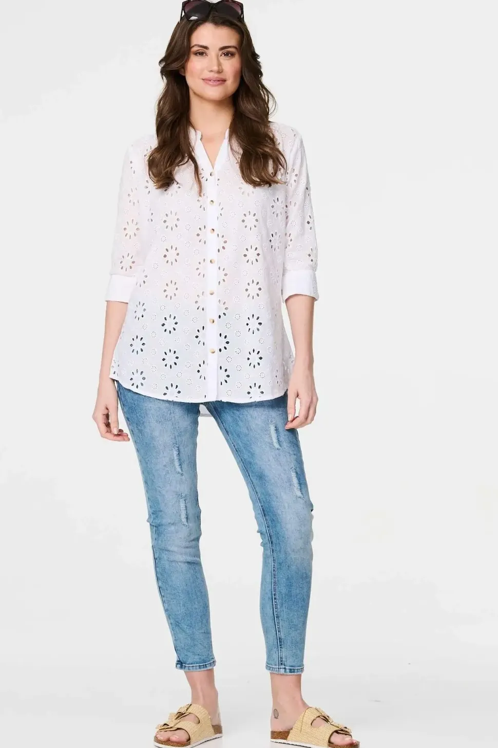 Broderie Anglaise 3/4 Sleeve Shirt