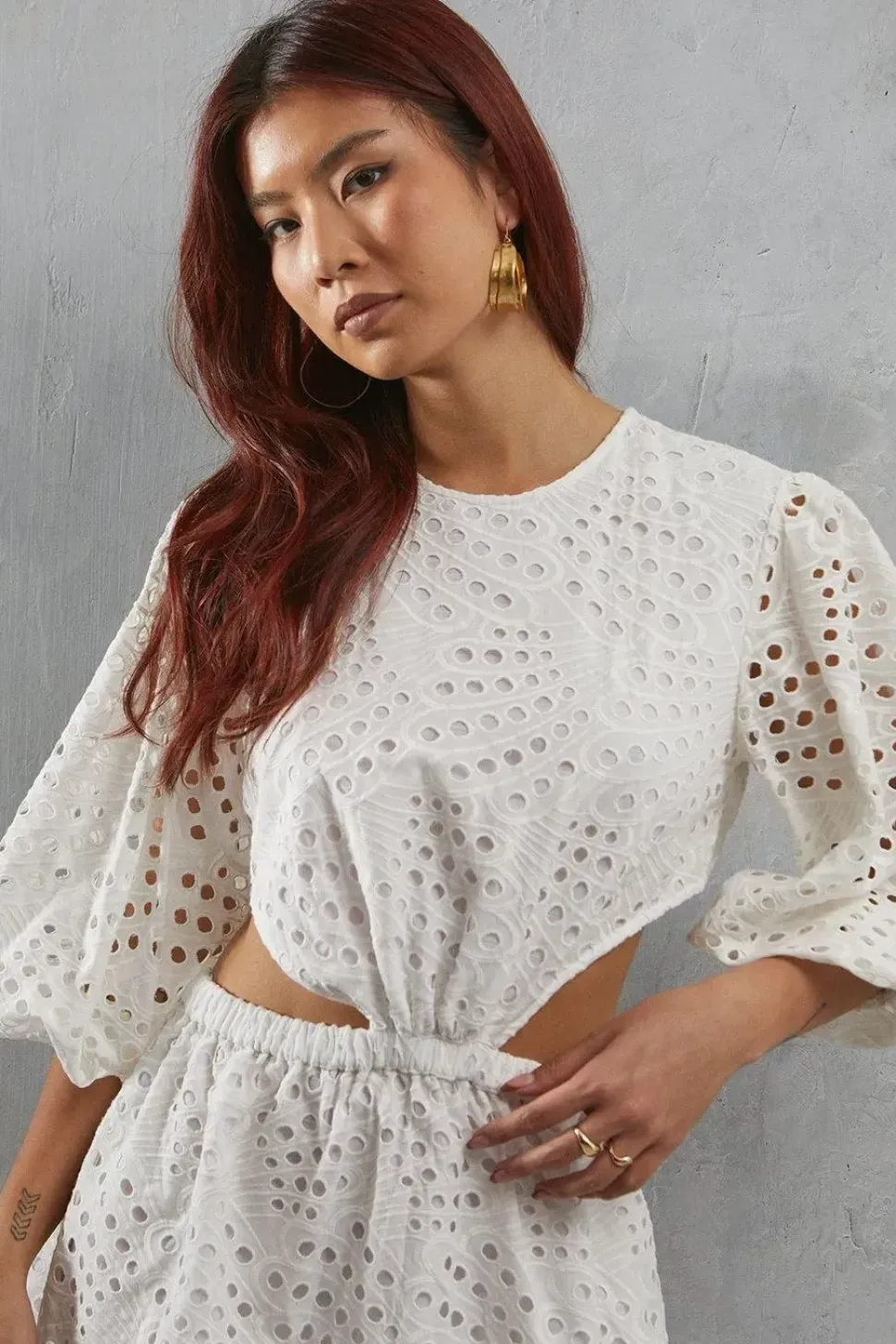 Broderie Cut Out Waist Mini Dress