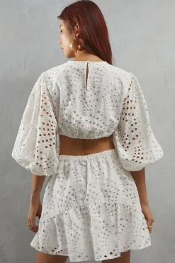 Broderie Cut Out Waist Mini Dress