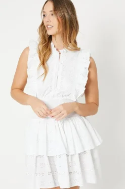 Broderie Frill Detail Shirred Waist Mini Dress