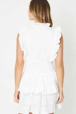 Broderie Frill Detail Shirred Waist Mini Dress