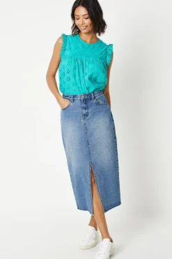 Broderie Frill Sleeve Cut Out Back Top