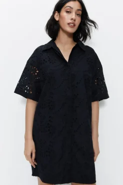 Broderie Mini Shirt Dress