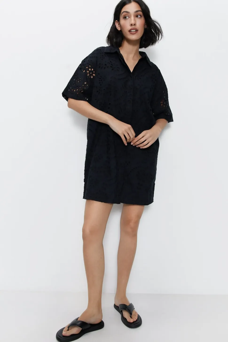 Broderie Mini Shirt Dress