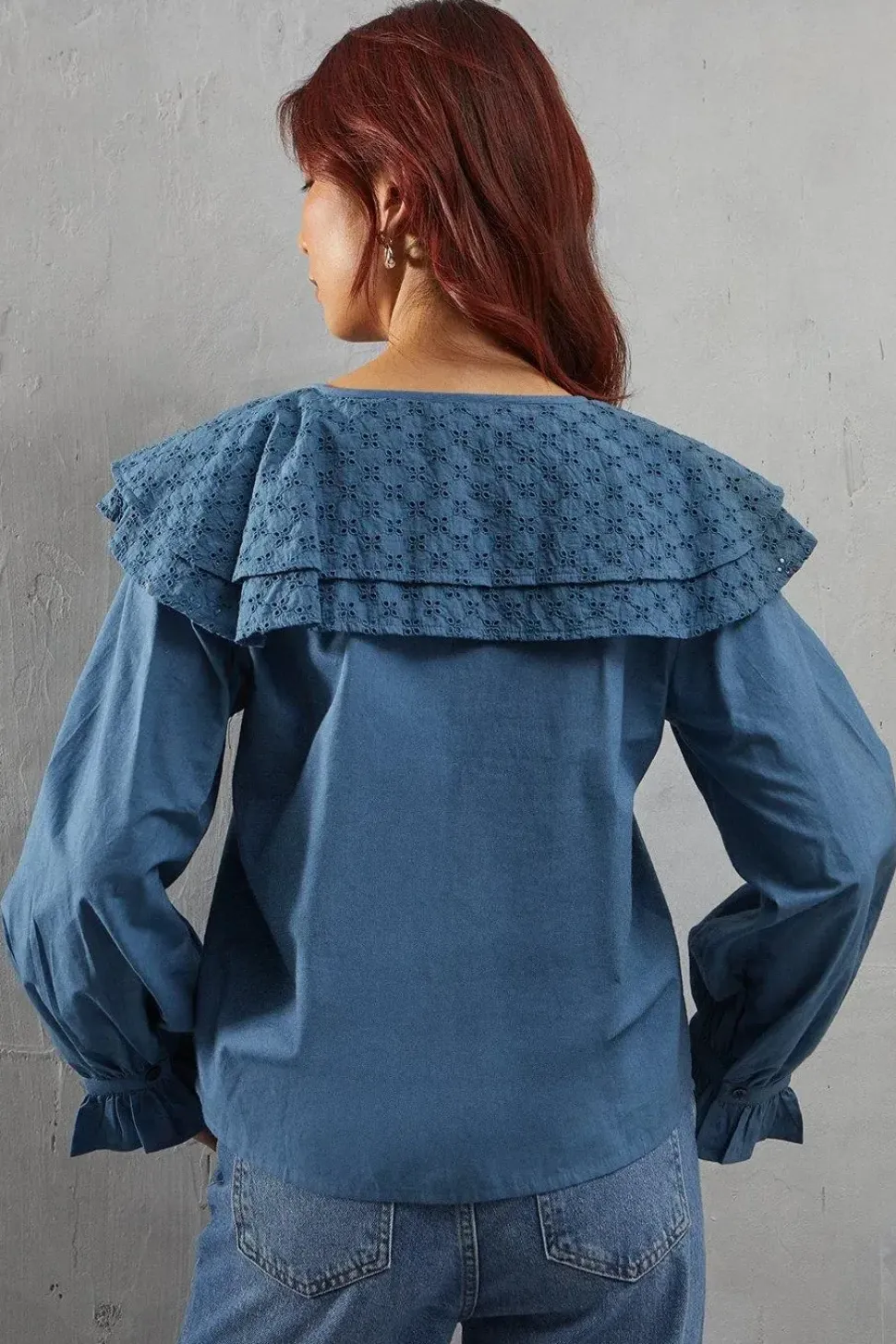 Broderie Oversized Collar Poplin Blouse