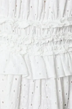 Broderie Shirred Strap Ruffle Detail Midi Dress