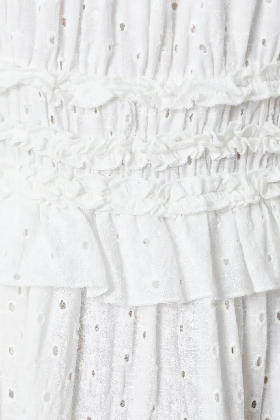 Broderie Shirred Strap Ruffle Detail Midi Dress