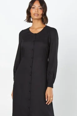 Broderie Trim Button Front Midi Dress