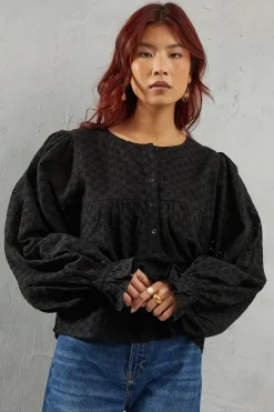 Broderie Volume Sleeve Button Blouse