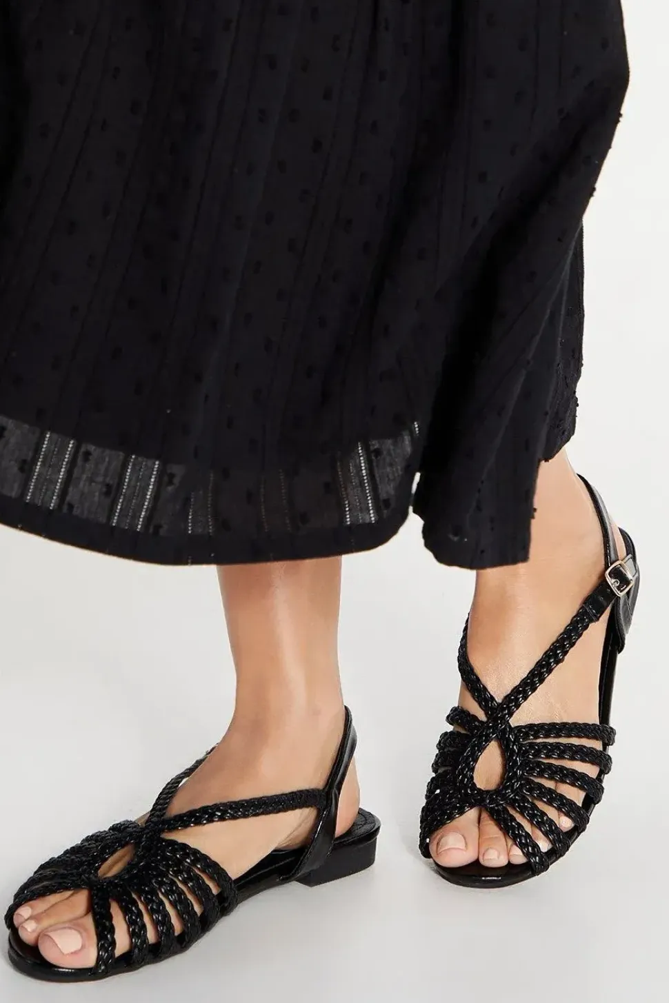Bronte Plaited Slingback Peeptoe Flat Sandals