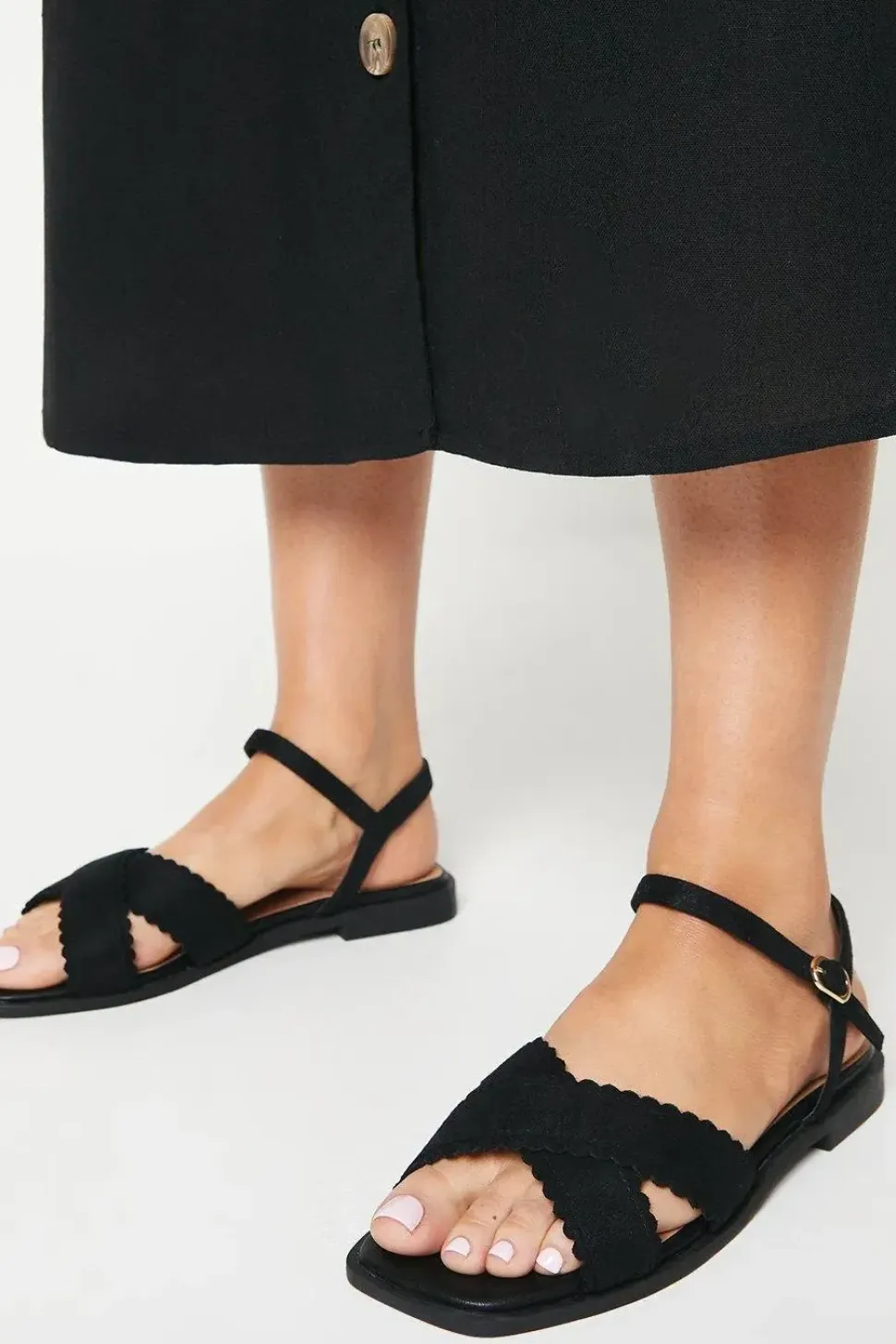 Bronte Scalloped Detail Cross Strap Flat Sandals