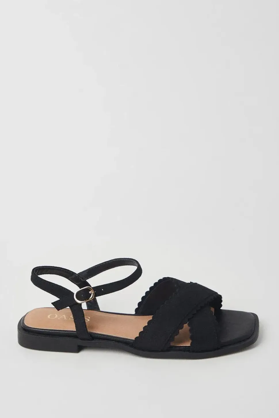 Bronte Scalloped Detail Cross Strap Flat Sandals