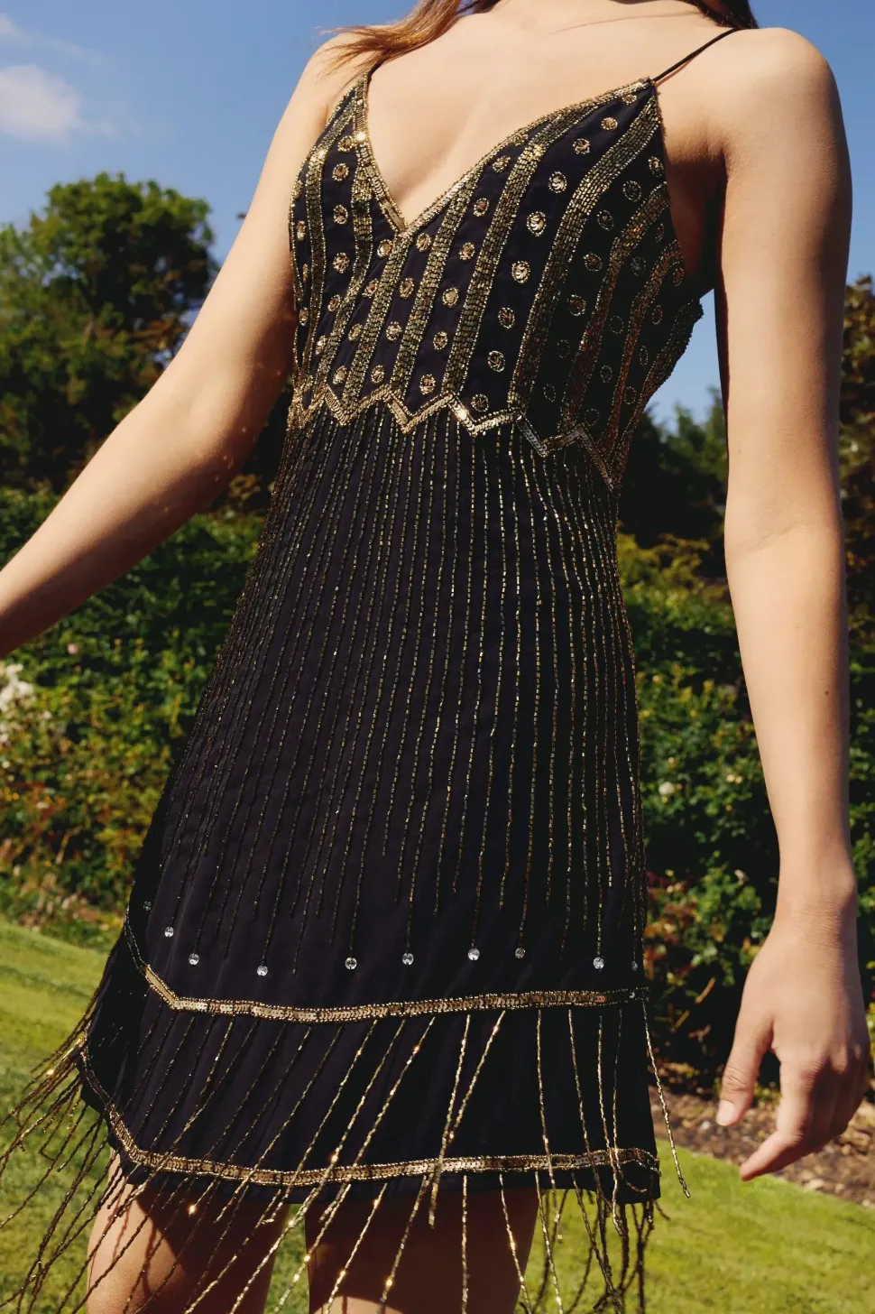 Bronze Beaded Swing Slip Mini Dress