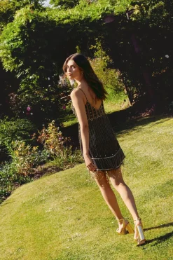 Bronze Beaded Swing Slip Mini Dress