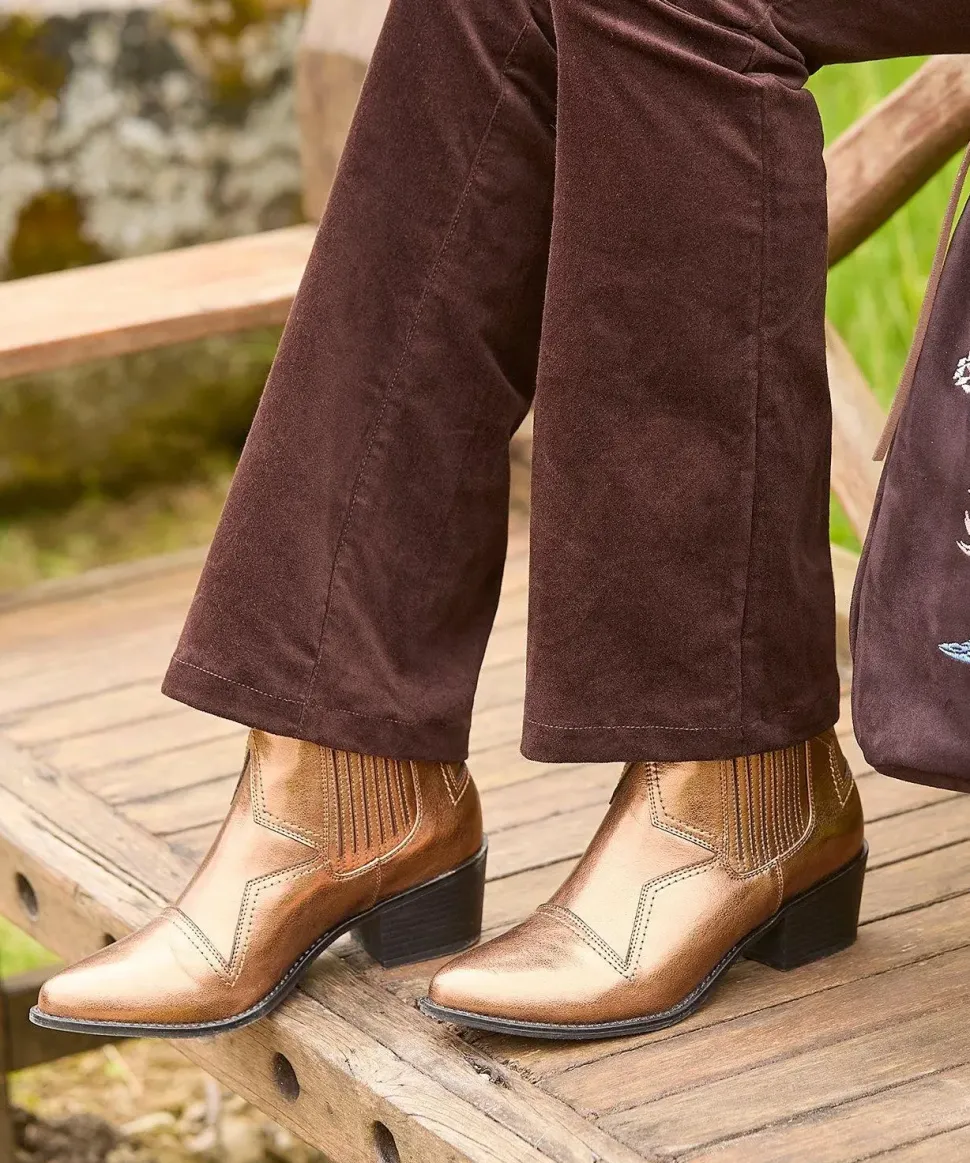 Bronze Metallic Western Ankle Boots