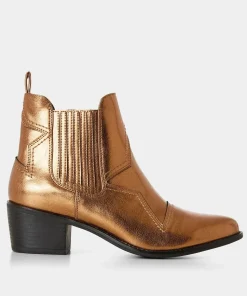 Bronze Metallic Western Ankle Boots