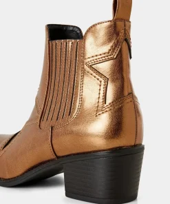Bronze Metallic Western Ankle Boots