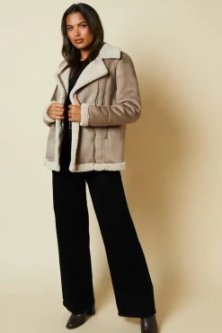 Brown Borg Trim Aviator Jacket