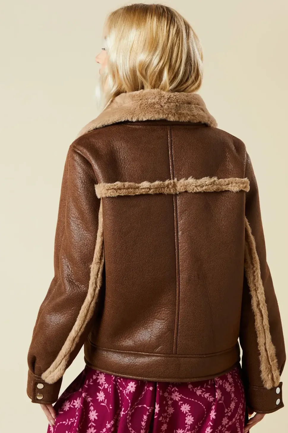 Brown Faux Fur Detail Aviator Jacket