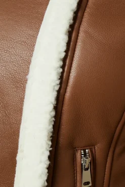 Brown Faux Leather Short Aviator Jacket