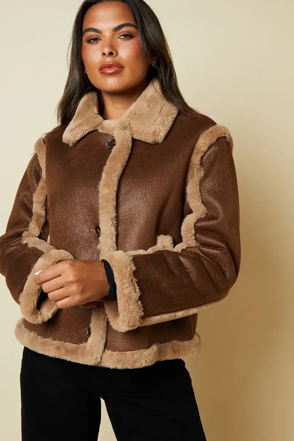 Brown Suede Cropped Aviator Jacket