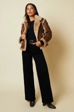 Brown Suede Cropped Aviator Jacket
