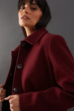 Brushed Button Through Tailored Coat