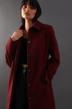 Brushed Button Through Tailored Coat