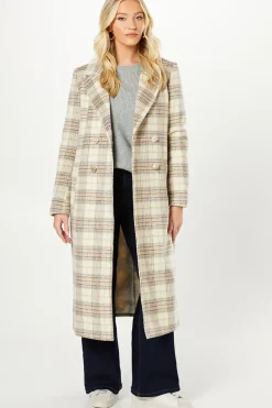 Brushed Check Double Breasted Coat