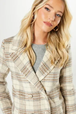 Brushed Check Double Breasted Coat